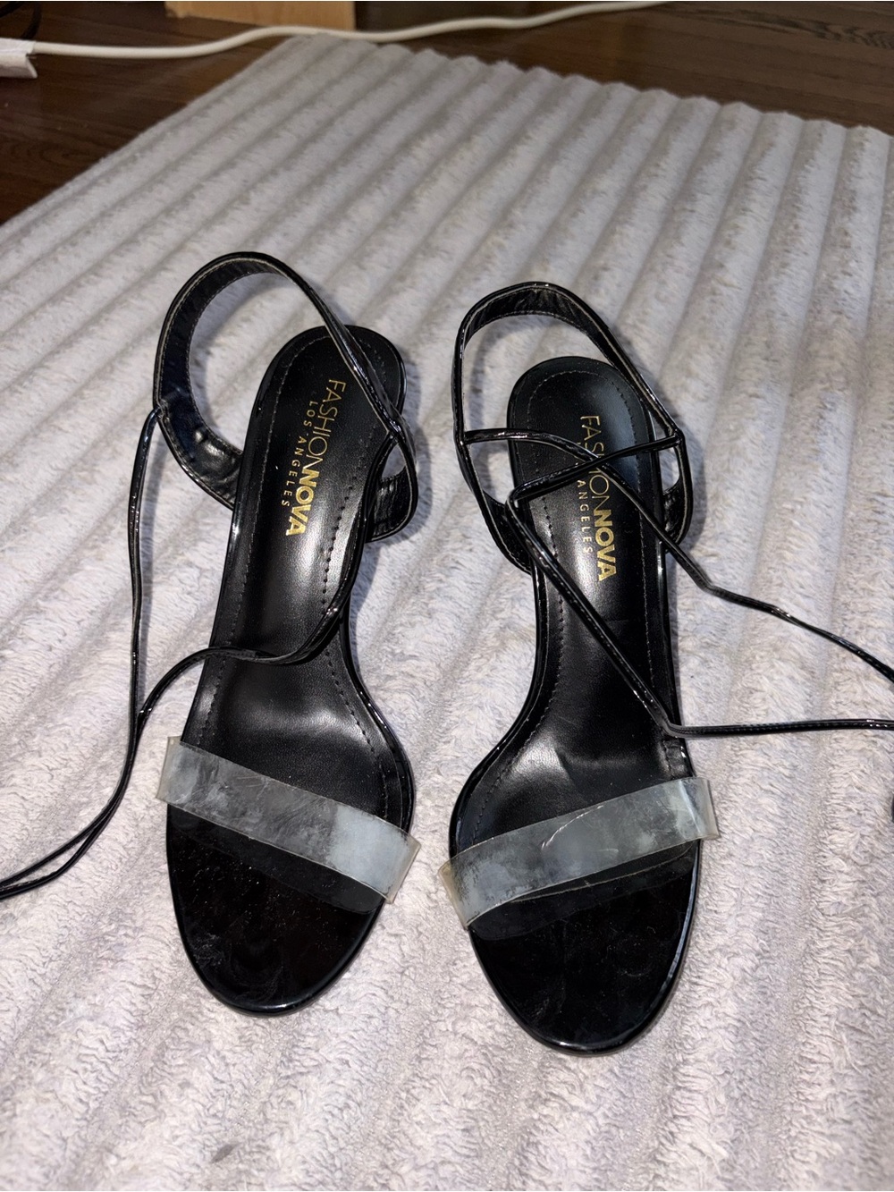 Black Lace-Up Clear Band Sandals